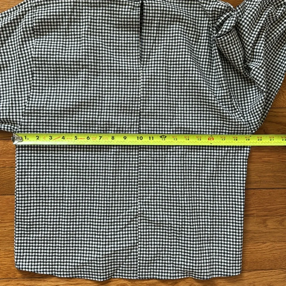 Zara Gingham Puff Sleeve Mock Neck Blouse